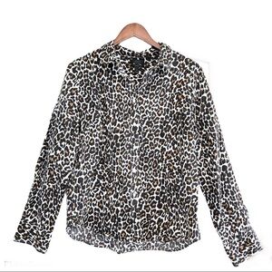 J.Crew Leopard Print Blouse, Linen Blend, Size 14